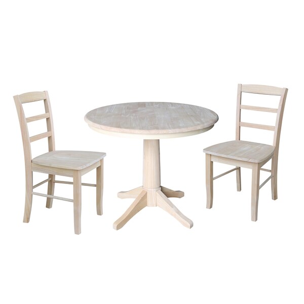 International Concepts Round 36 in Round Top Pedestal Table, with 2 Madrid Chairs, Unfinished, 36 W, 36 L, 29.9 in H, Wood K-36RT-27B-C2-2 - main